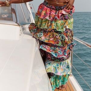 Multi Patchwork Printed Tiered Maxi Skirt